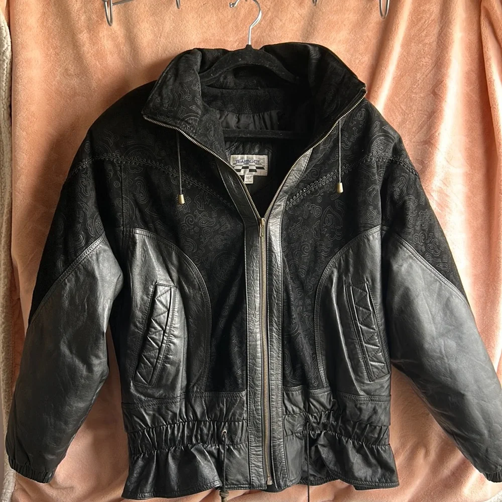 90s Leather Coat, with shoulder pads (Women L) - Picture 1 of 5